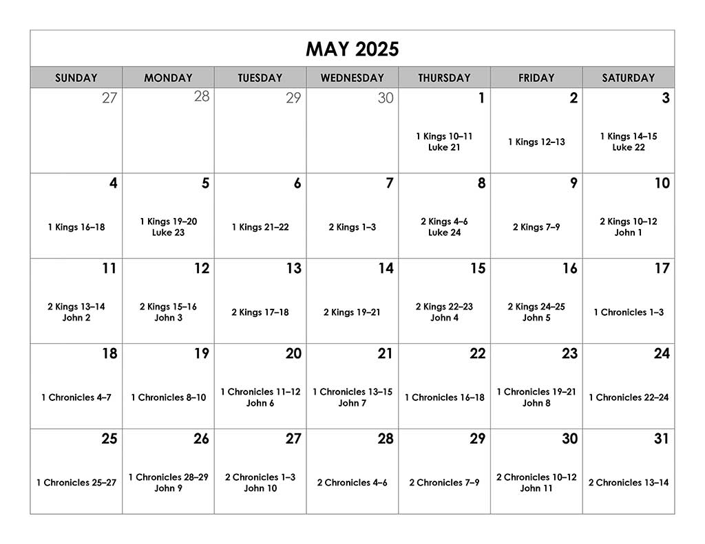 May Bible Reading Calendar
