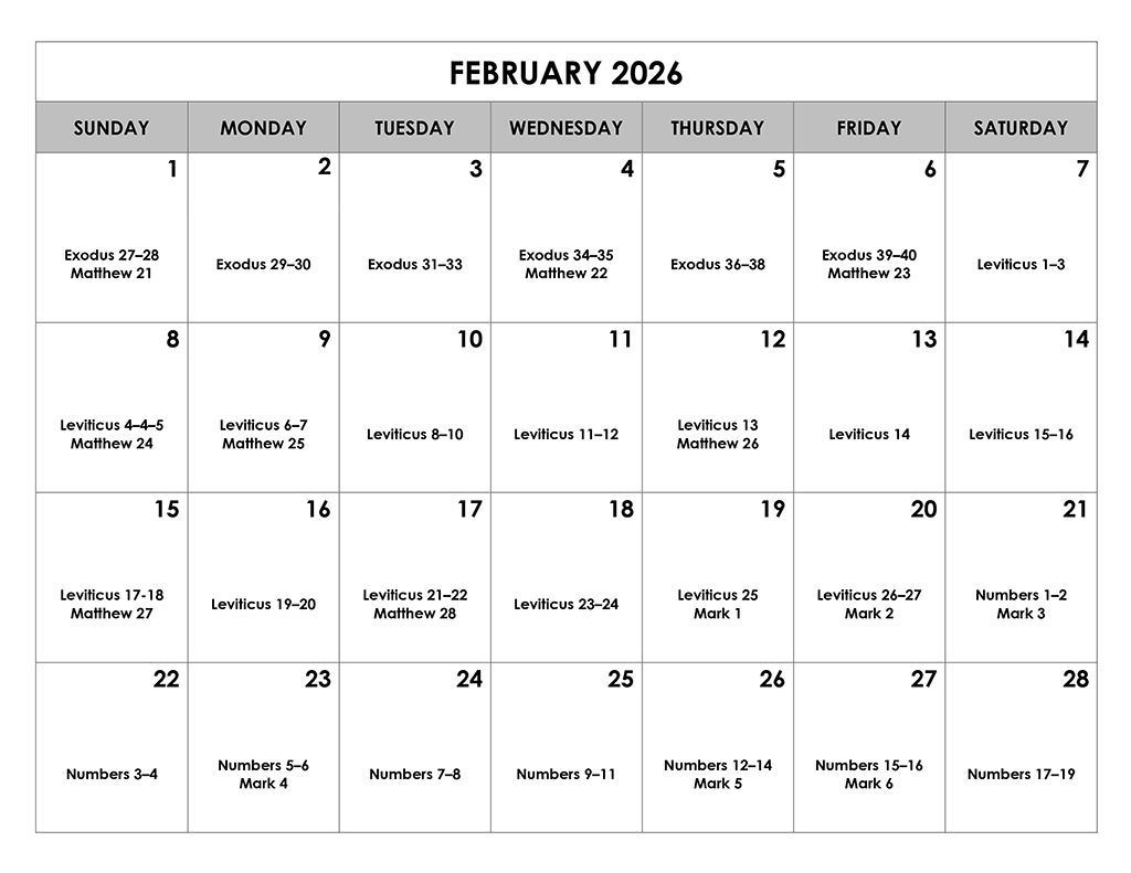 February Bible Reading Calendar