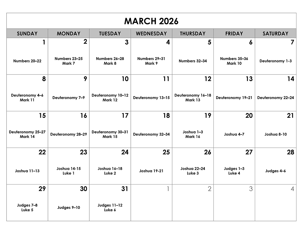 March 2026 Bible Reading Calendar
