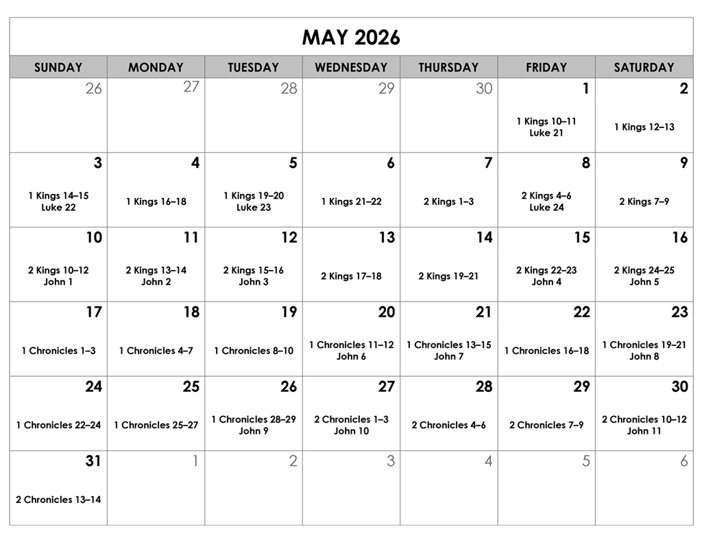May Bible Reading Calendar