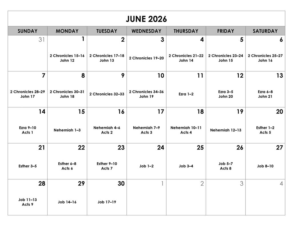 June 2026 Scripture Reading Calendar