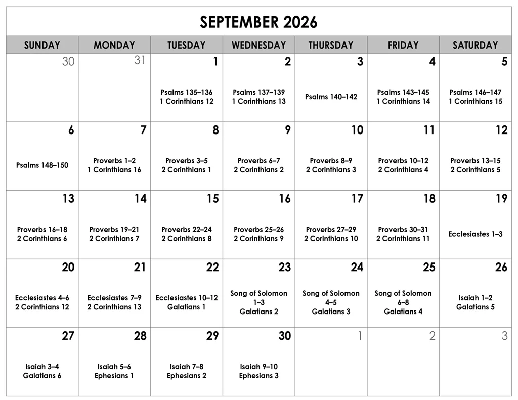 September 2026 Bible Reading Calendar